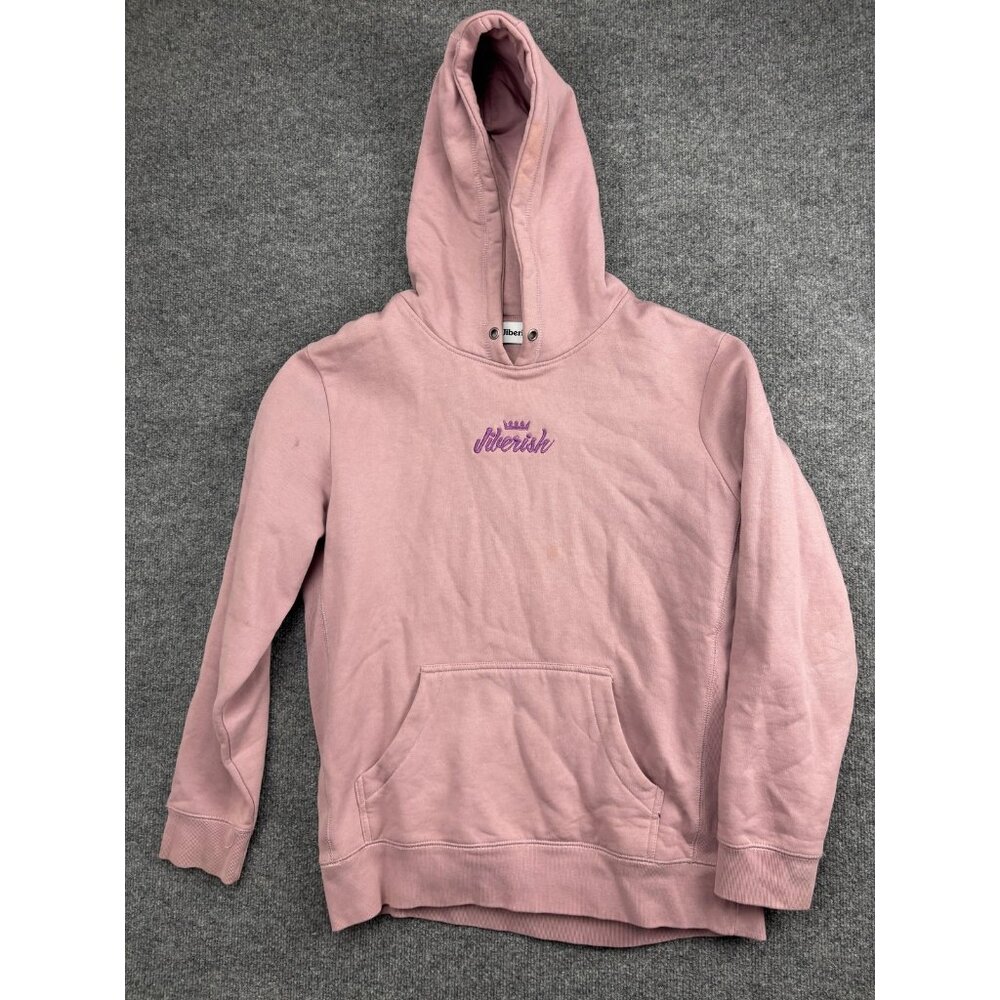 Jiberish Hoodie Mens Large Pink‎ Pullover Fleece Sweatshirt Crown Embroidered